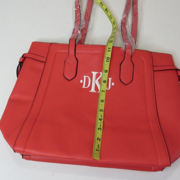 Women's Monogram Embroidered Leather Purse Tote Bag Set 4 Matching Pieces Orange - Picture 9 of 16